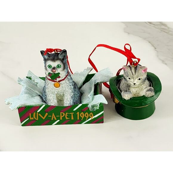 Cat Kitten Lovers Christmas Ornaments 2 1/2" Luv A Pet Holidays 1999 x2 - Picture 1 of 14